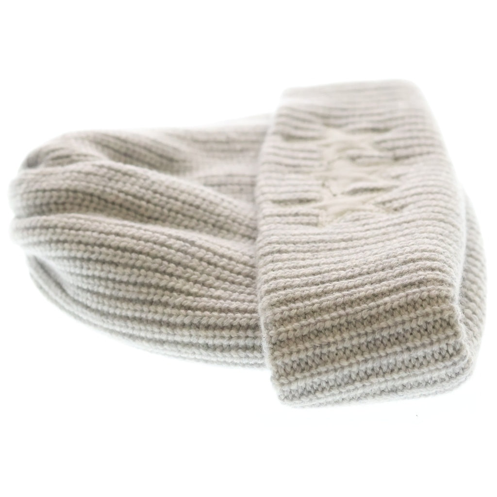 CHROME HEARTS(クロムハーツ) STAR LEATHER PATCH BEANIE クロスボールボタン スターパッチカシミヤビーニー ニットキャップ 帽子 グレー レディース