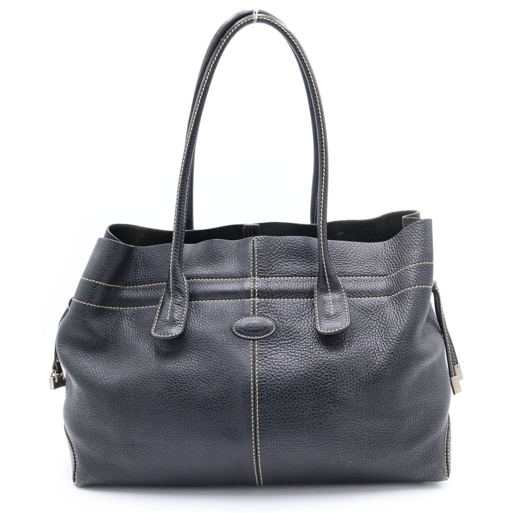 TOD'S(トッズ) D BAG イタリア製 シボレザー ホワイトステッチ D トートバッグ ブラック レディース