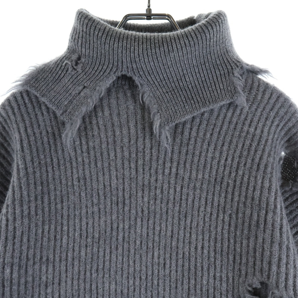HED MAYNER(ヘドメイナー) 22AW DESTROYED TURTLENECK SWEATER デストロイ タートルネック ダメージ加工 ウール ニット セーター グレー HM00K21 HM011