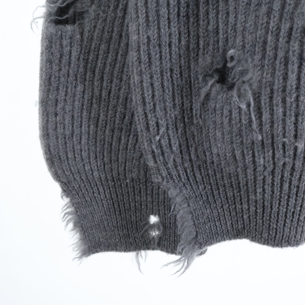 HED MAYNER(ヘドメイナー) 22AW DESTROYED TURTLENECK SWEATER デストロイ タートルネック ダメージ加工 ウール ニット セーター グレー HM00K21 HM011