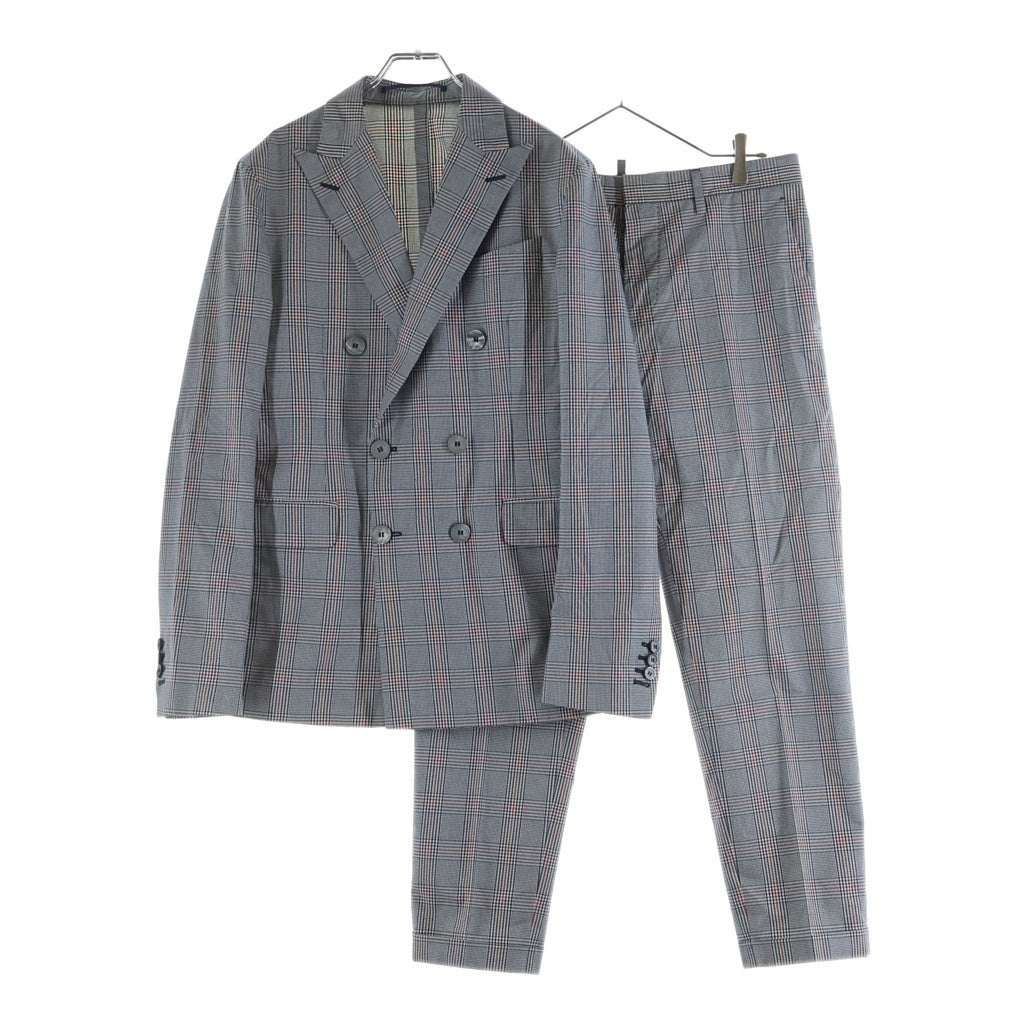 DSQUARED2(ディースクエアード) 17SS 2Bセットアップスーツ チェック柄 コットン ダブルテーラードジャケット ボタンフライスラックスパンツ グレー S74FT0282