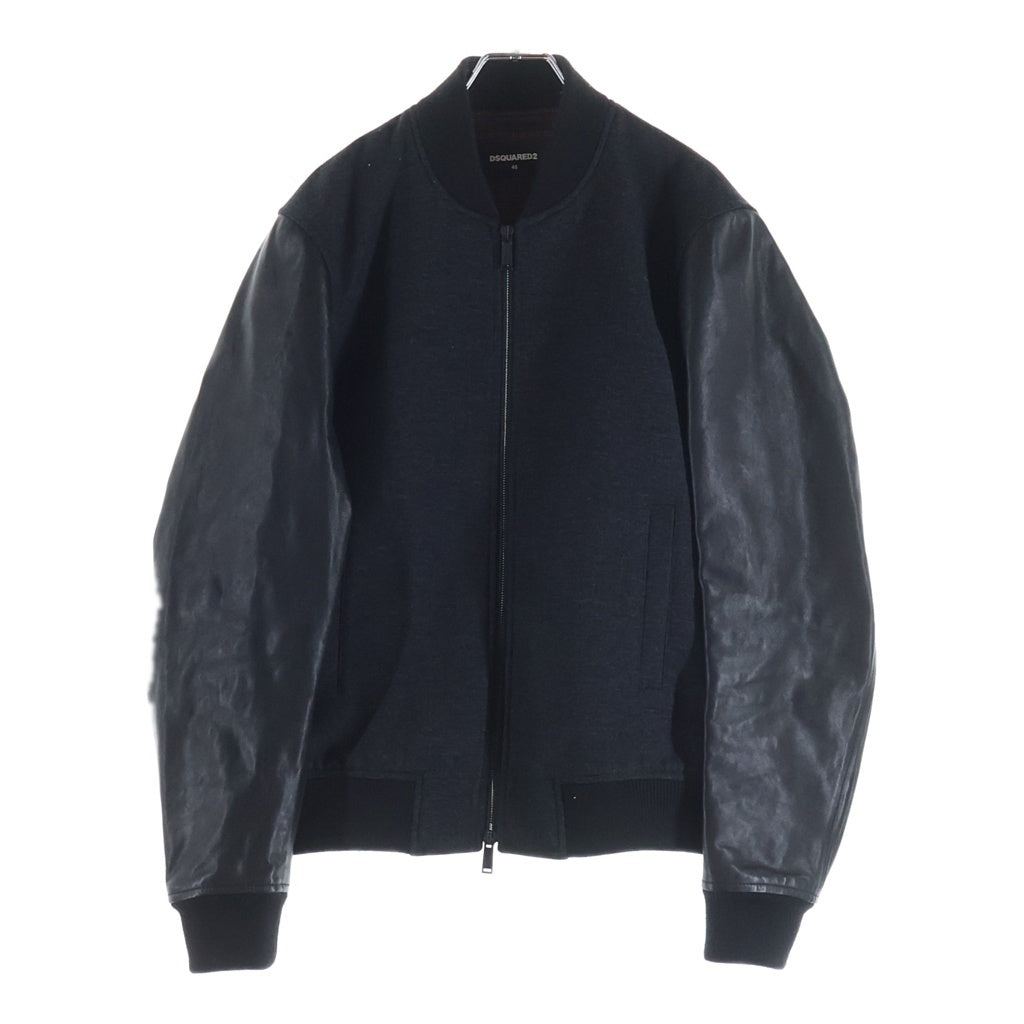 DSQUARED2(ディースクエアード) レザー切り返しスタジアムジャケット ジップアップブルゾン グレー 74AM047642892