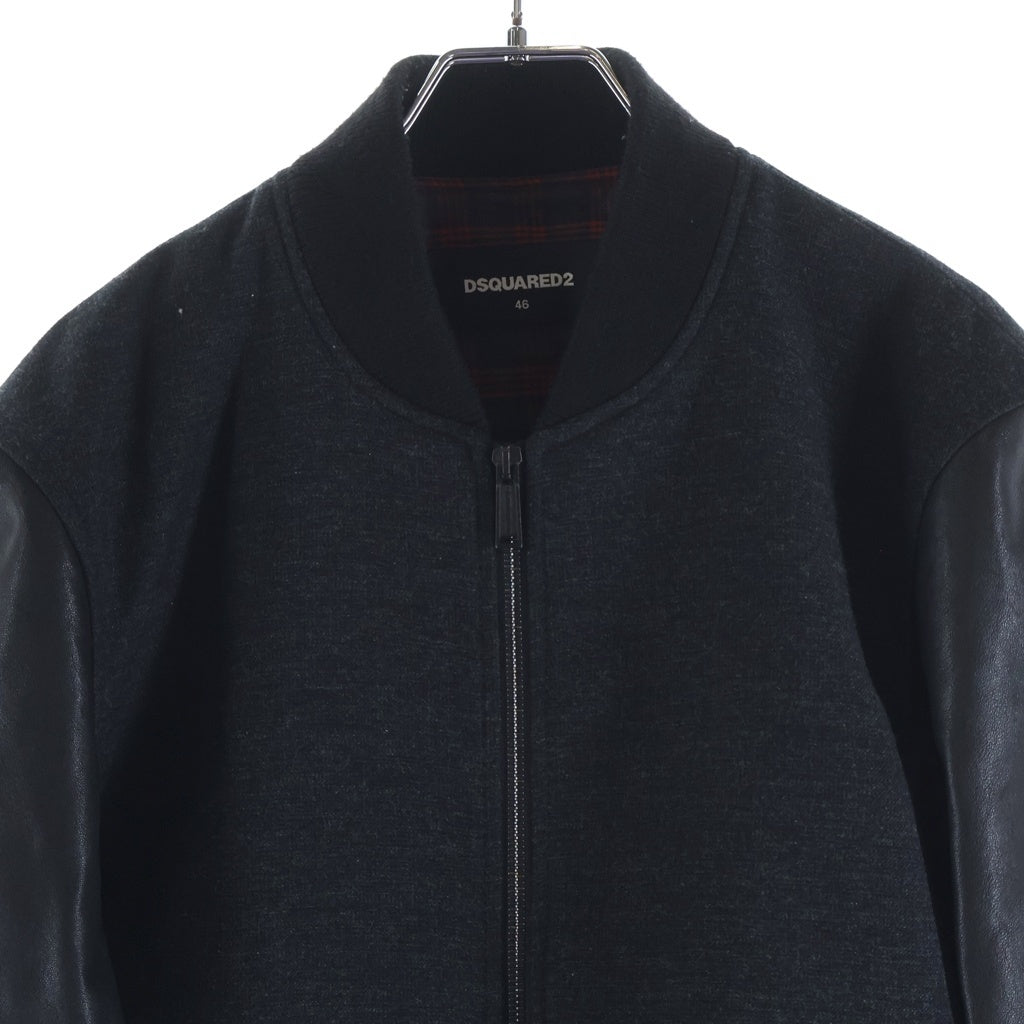 DSQUARED2(ディースクエアード) レザー切り返しスタジアムジャケット ジップアップブルゾン グレー 74AM047642892