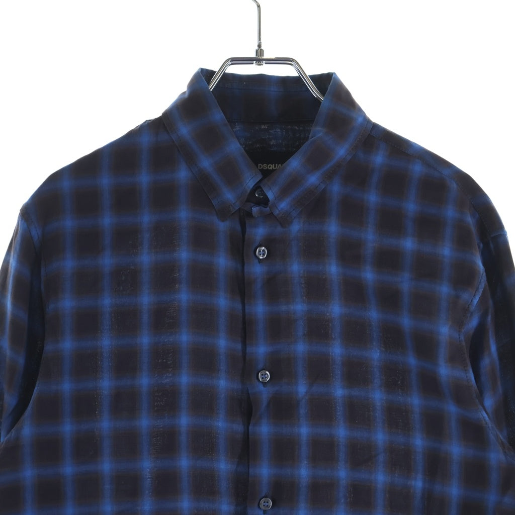 DSQUARED2(ディースクエアード) 15AW レギュラーカラー オンブレチェック長袖シャツ ブルー S74DL0790
