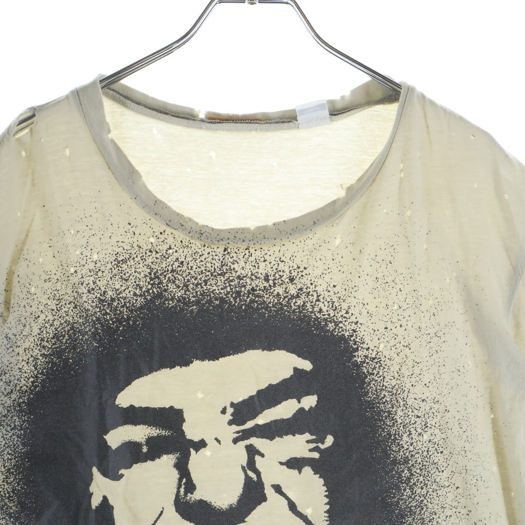 John Galliano(ジョン ガリアーノ) ヒューマンロゴ スプレープリント ダメージ加工半袖Tシャツ カットソー ベージュ AUR735Y
