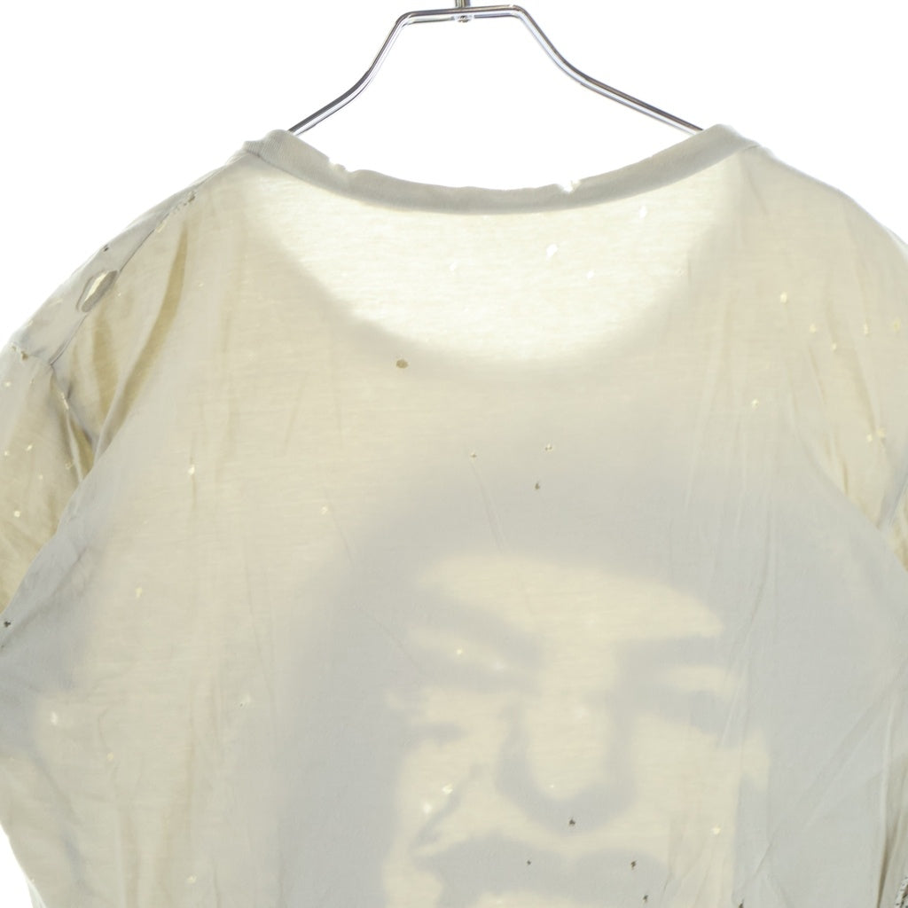 John Galliano(ジョン ガリアーノ) ヒューマンロゴ スプレープリント ダメージ加工半袖Tシャツ カットソー ベージュ AUR735Y