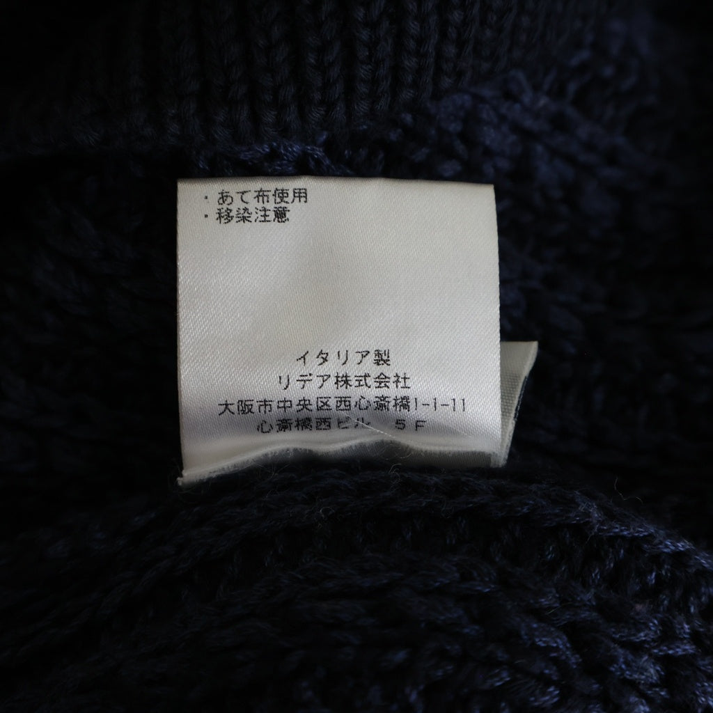 Cruciani(クルチアーニ) シルク混 タートルネックカーディガン ケーブルニット ネイビー