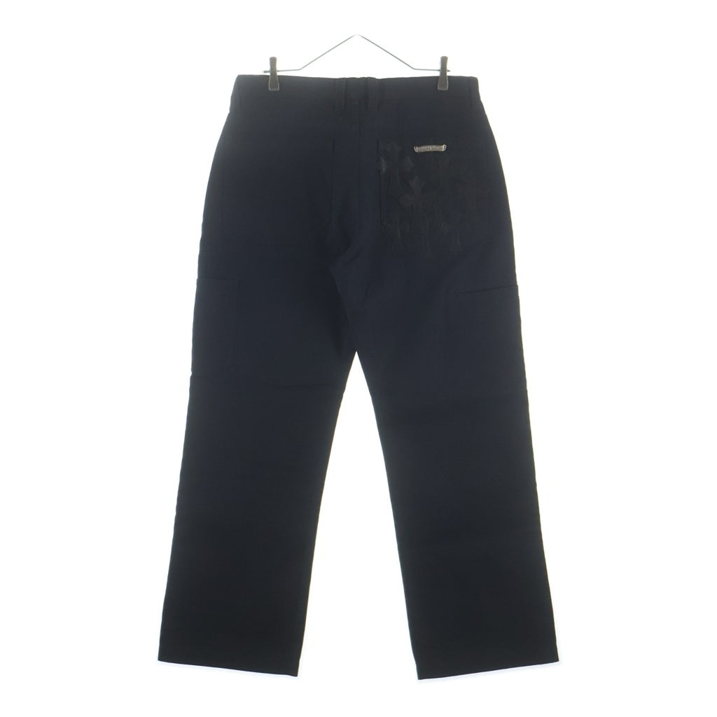 CHROME HEARTS(クロムハーツ) CARPENTER CEMETERY CROSS PATCH カーペンター バックポケット レザーセメタリークロスパッチ ロング デニムパンツ ブラック