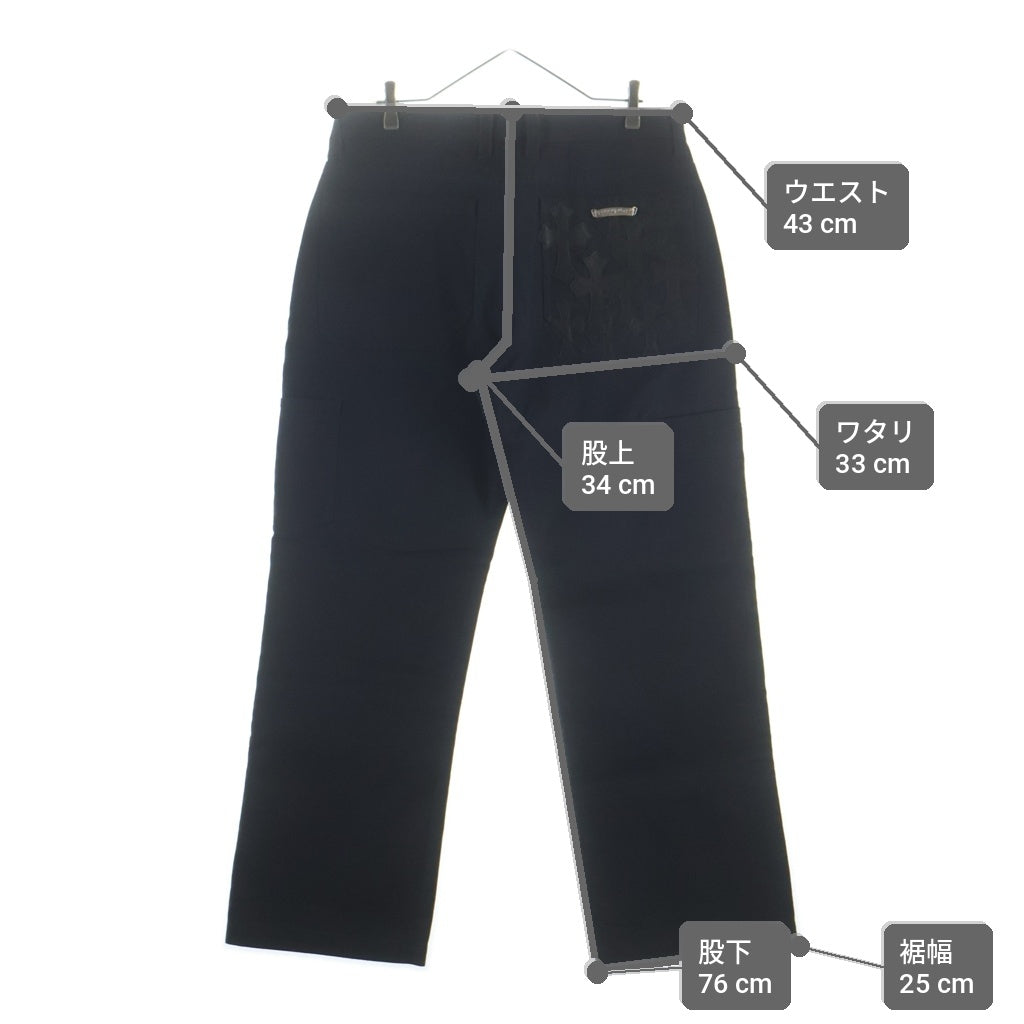 CHROME HEARTS(クロムハーツ) CARPENTER CEMETERY CROSS PATCH カーペンター バックポケット レザーセメタリークロスパッチ ロング デニムパンツ ブラック