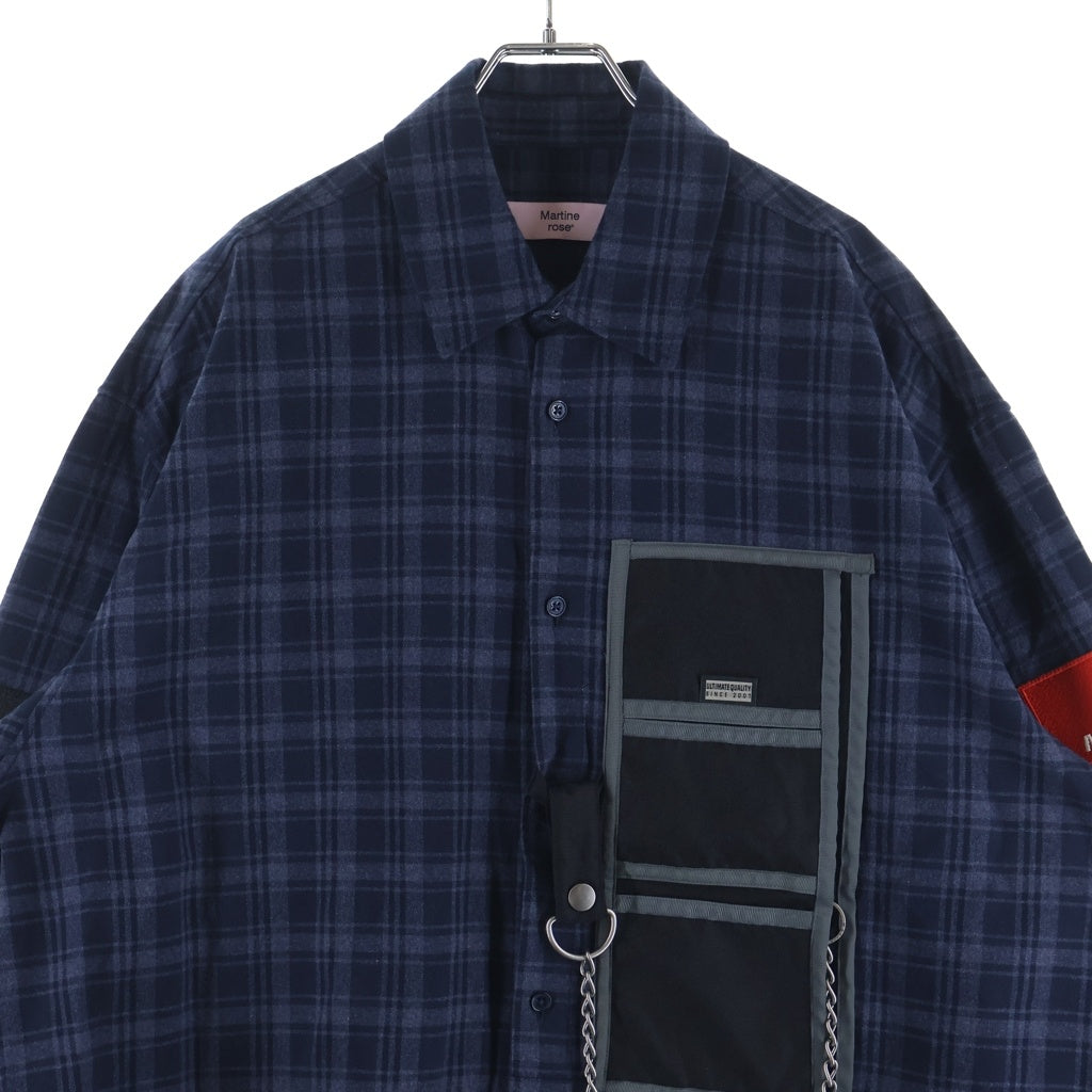 MARTINE ROSE(マーティンローズ) WALLET SHIRT ウォレット チェックシャツ ネイビー