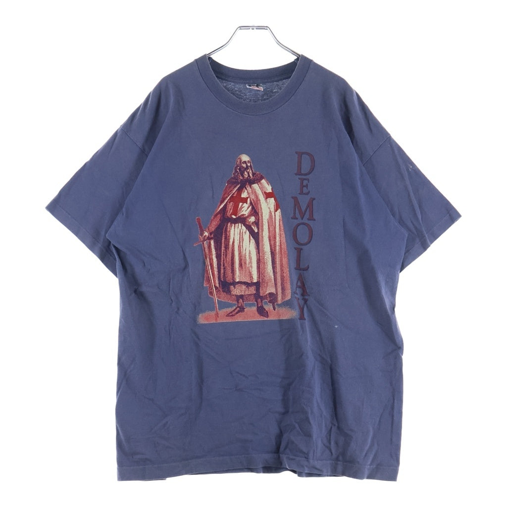 VINTAGE(ヴィンテージ) 90S VINTAGE DEMOLAY FRUIT OF TE LOOM ヴィンテージ ジャックドモレー フロントプリントTシャツ 半袖クルーネックカットソー ネイビー