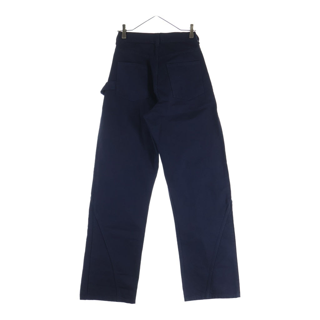 J.W.ANDERSON(ジェー ダブリュー アンダーソン) ×GUINNESS WORKWEAR TROUSERS ギネス ガーメントダイ加工 ロゴプリント レザーパッチワークウェアパンツ レディース ネイビー TR0427PG1963870