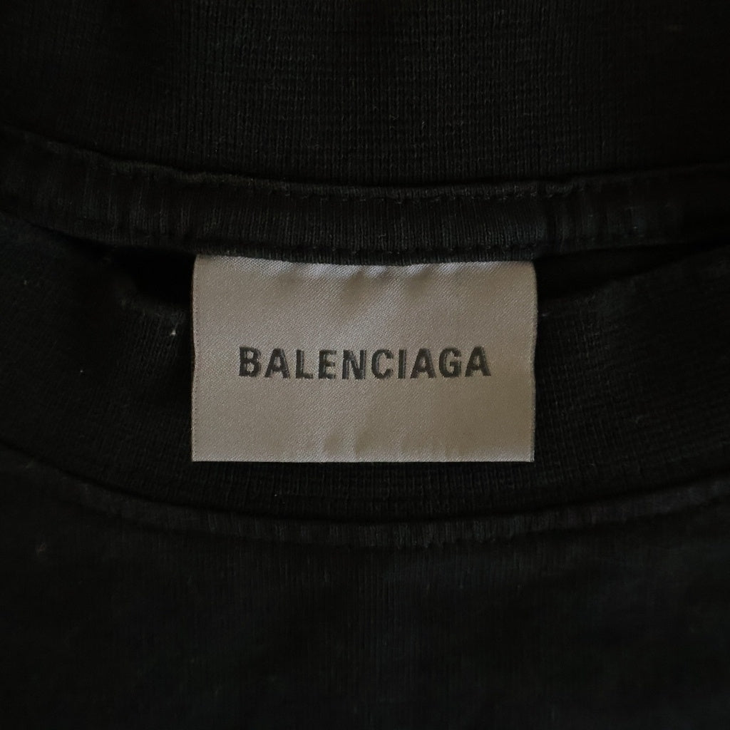 BALENCIAGA(バレンシアガ) 26SS DREAM MIDIUM FIT ドリーム ダメージ加工 フロントロゴ グラフィックプリントTシャツ 半袖クルーネックカットソー レディース ブラック A00497 TUV09