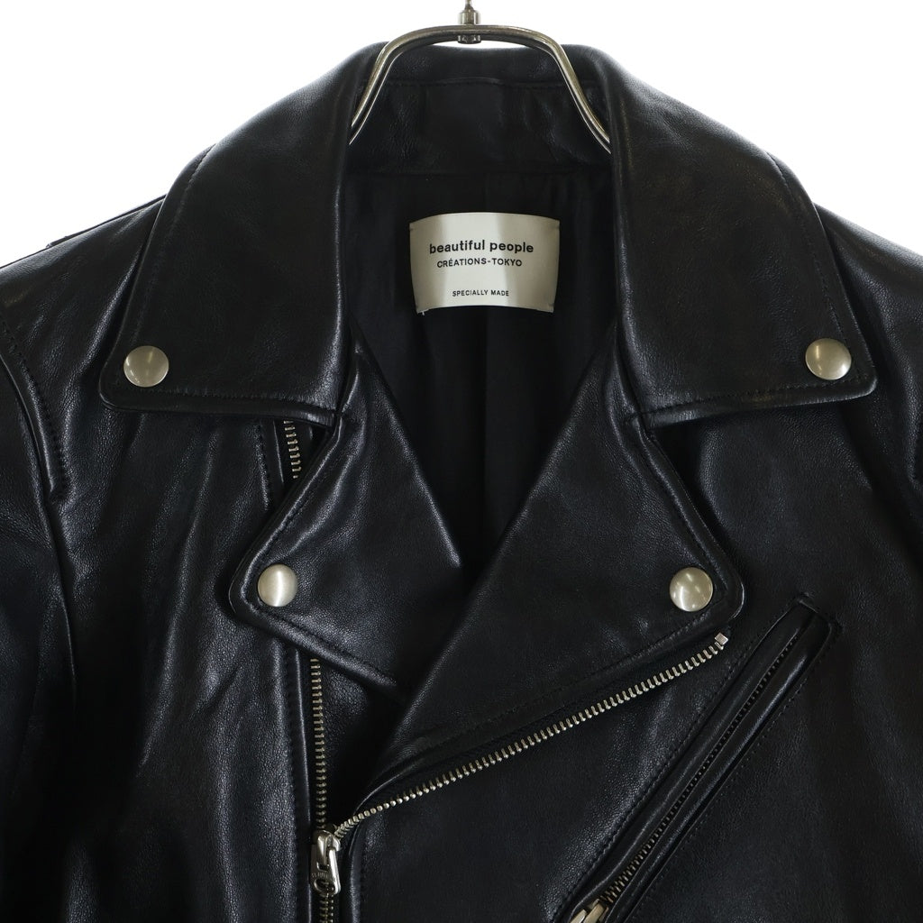 beautiful people(ビューティフルピープル) Leather Riders Jacket シープレザー ダブルベルテッドライダースジャケット ブラック 1816402811