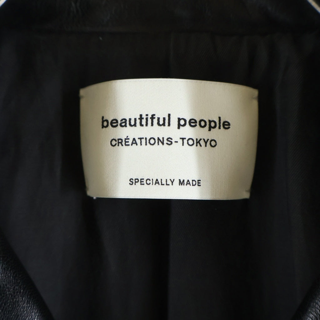 beautiful people(ビューティフルピープル) Leather Riders Jacket シープレザー ダブルベルテッドライダースジャケット ブラック 1816402811