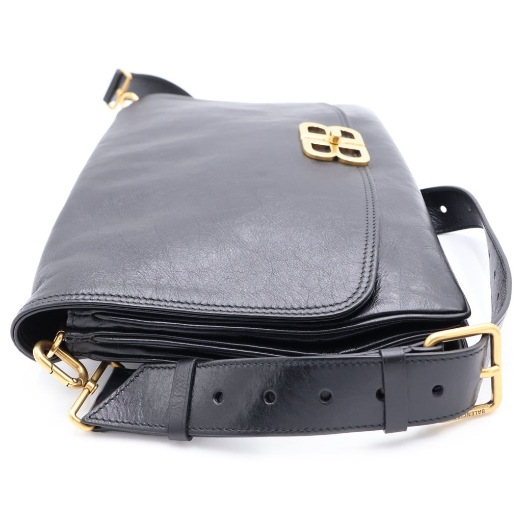 BALENCIAGA(バレンシアガ) BB SOFT LARGE FLAP BAG BBソフト ラージフラップ チェーン 2WAY ハンド ショルダーバッグ ブラック/ゴールド 748488