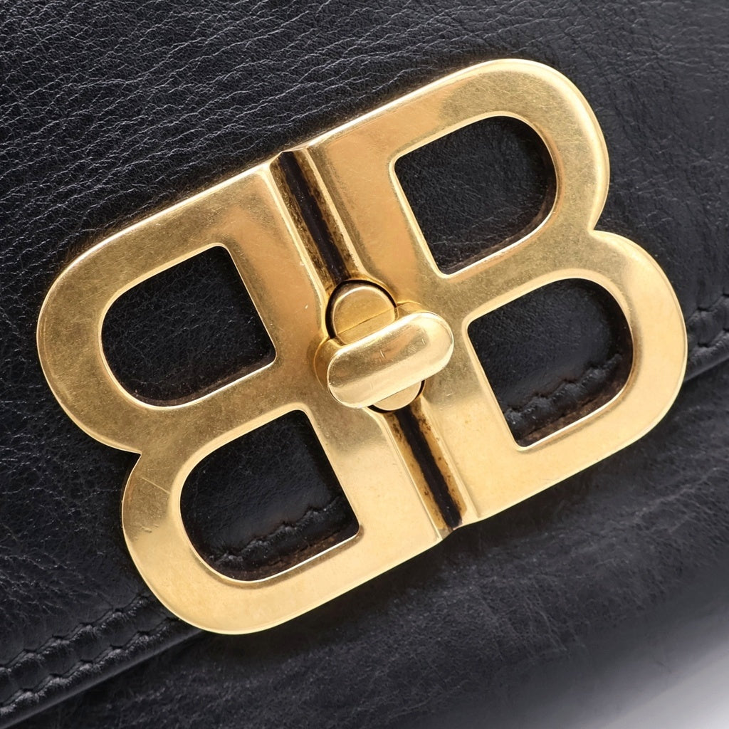 BALENCIAGA(バレンシアガ) BB SOFT LARGE FLAP BAG BBソフト ラージフラップ チェーン 2WAY ハンド ショルダーバッグ ブラック/ゴールド 748488