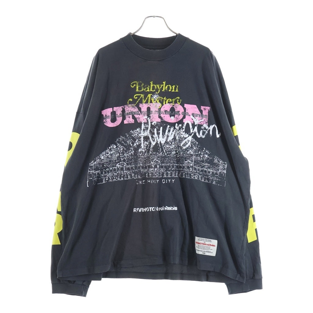 RRR123 RIVINGTON roi Rebis(リヴィントンロイレビス) ×UNION BABYLON MYSTERY VINTAGE LS TEE ユニオン バビロン ミステリー 両面プリント ヴィンテージ加工Tシャツ 長袖クルーネックカットソー ブラック