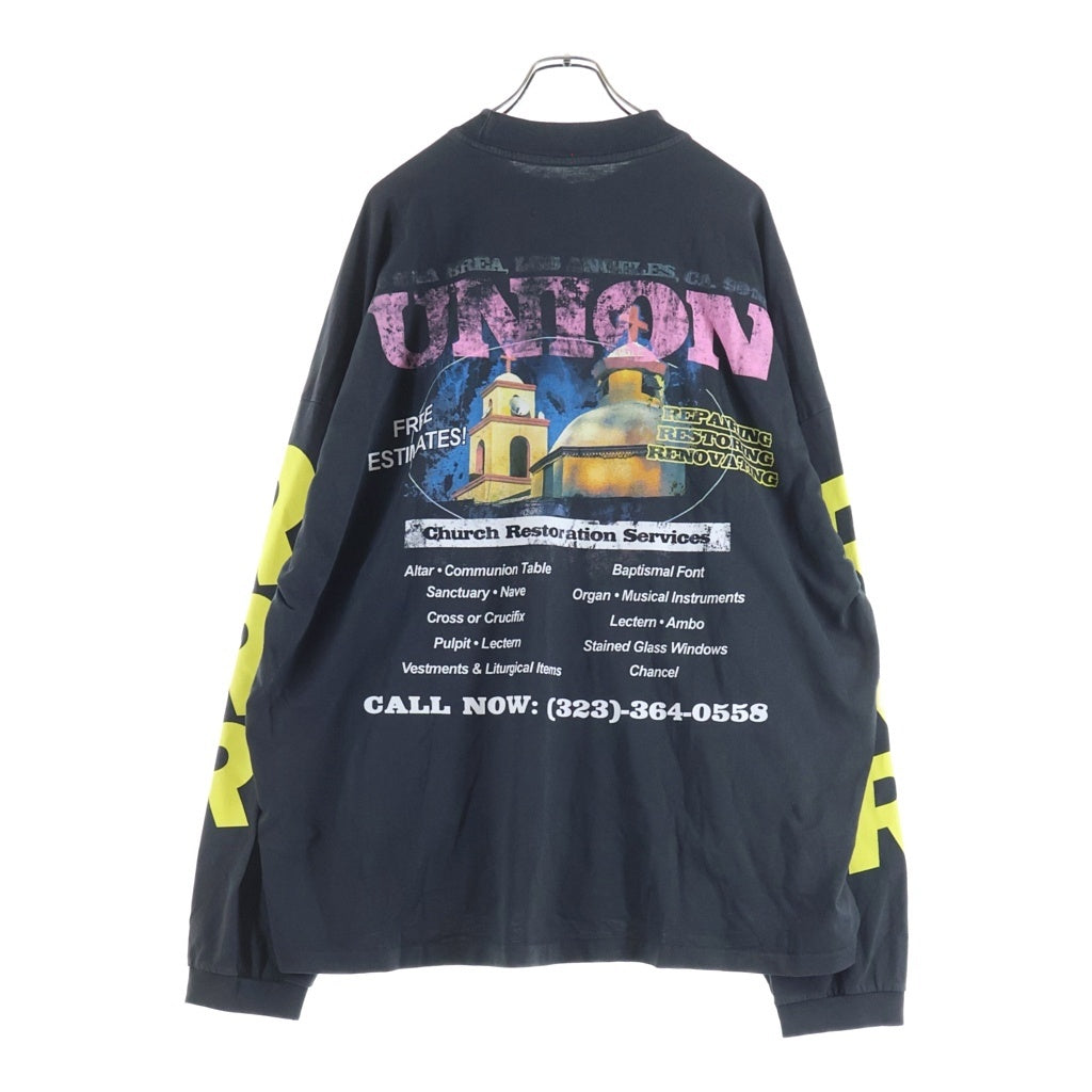 RRR123 RIVINGTON roi Rebis(リヴィントンロイレビス) ×UNION BABYLON MYSTERY VINTAGE LS TEE ユニオン バビロン ミステリー 両面プリント ヴィンテージ加工Tシャツ 長袖クルーネックカットソー ブラック