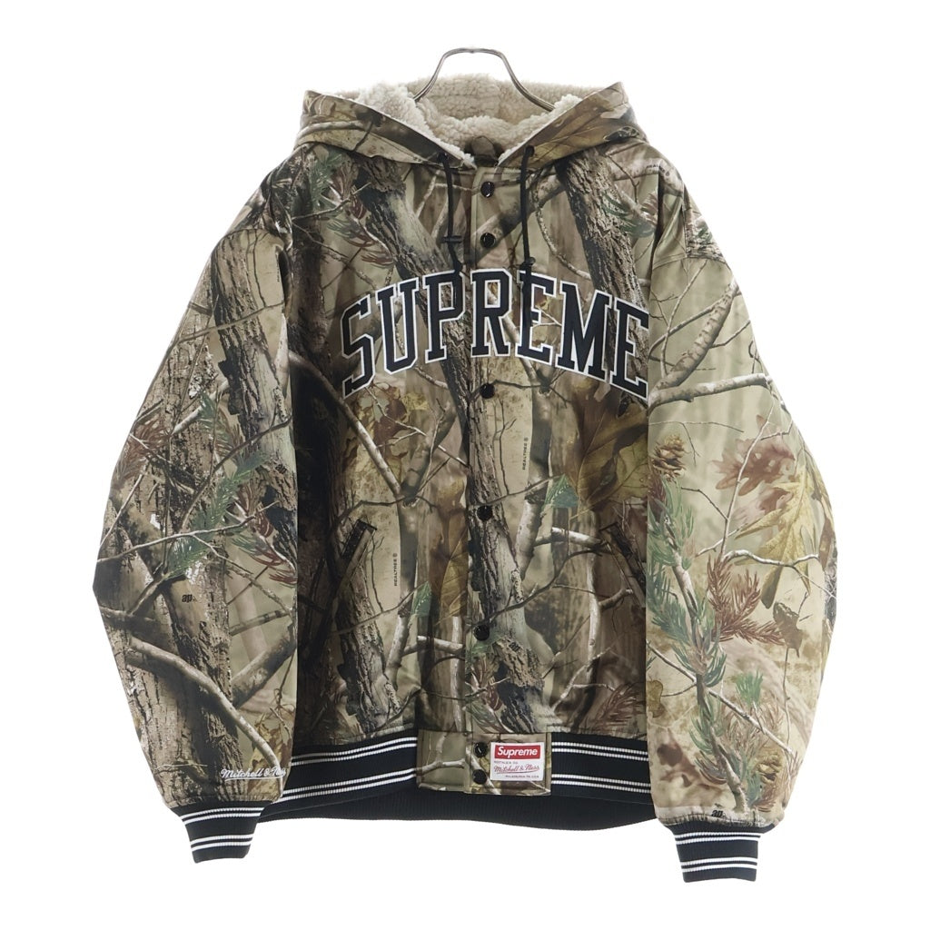 SUPREME(シュプリーム) 25AW ×Mitchell&Ness Lined Hooded Satin Varsity Jacket ミッチェルアンドネス リアルツリー ラインドフーデッド サテンバーシティジャケット カーキ