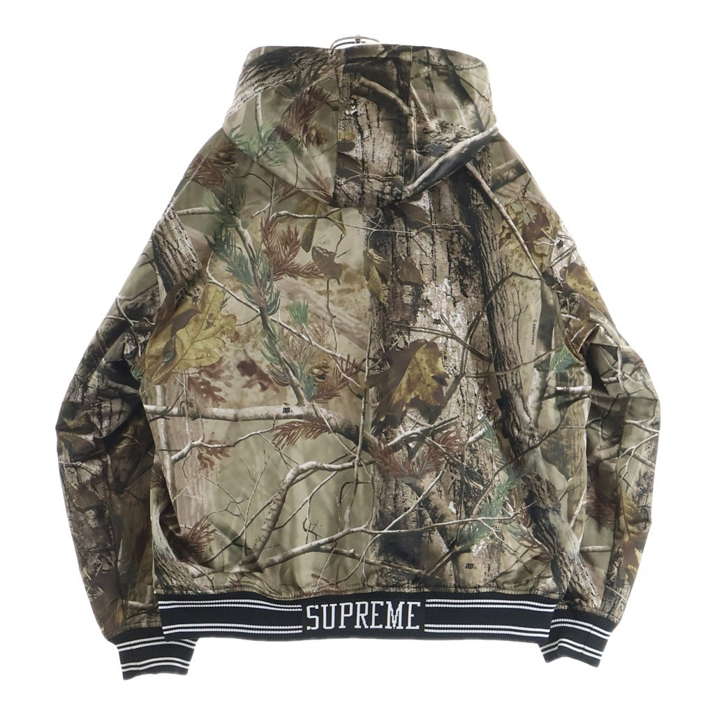 SUPREME(シュプリーム) 25AW ×Mitchell&Ness Lined Hooded Satin Varsity Jacket ミッチェルアンドネス リアルツリー ラインドフーデッド サテンバーシティジャケット カーキ