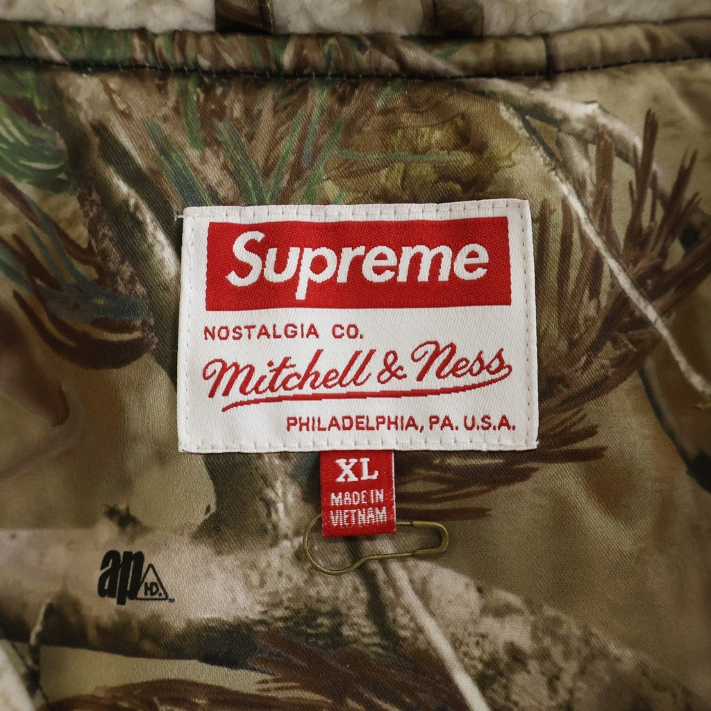 SUPREME(シュプリーム) 25AW ×Mitchell&Ness Lined Hooded Satin Varsity Jacket ミッチェルアンドネス リアルツリー ラインドフーデッド サテンバーシティジャケット カーキ