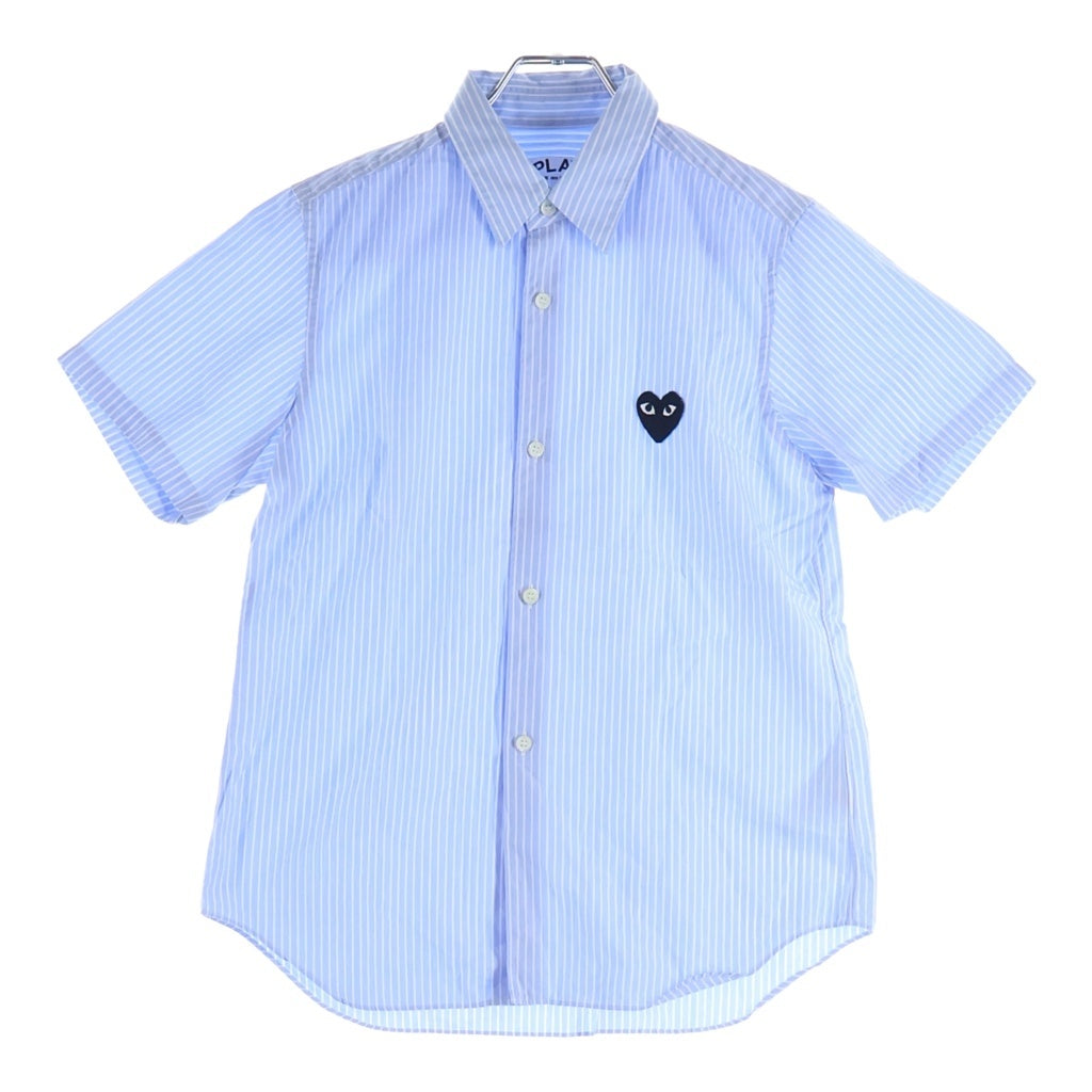 PLAY COMME des GARCONS(プレイコムデギャルソン) AD2019/12 ハートロゴ ストライプ 半袖シャツ レディース ブルー AZ-B021