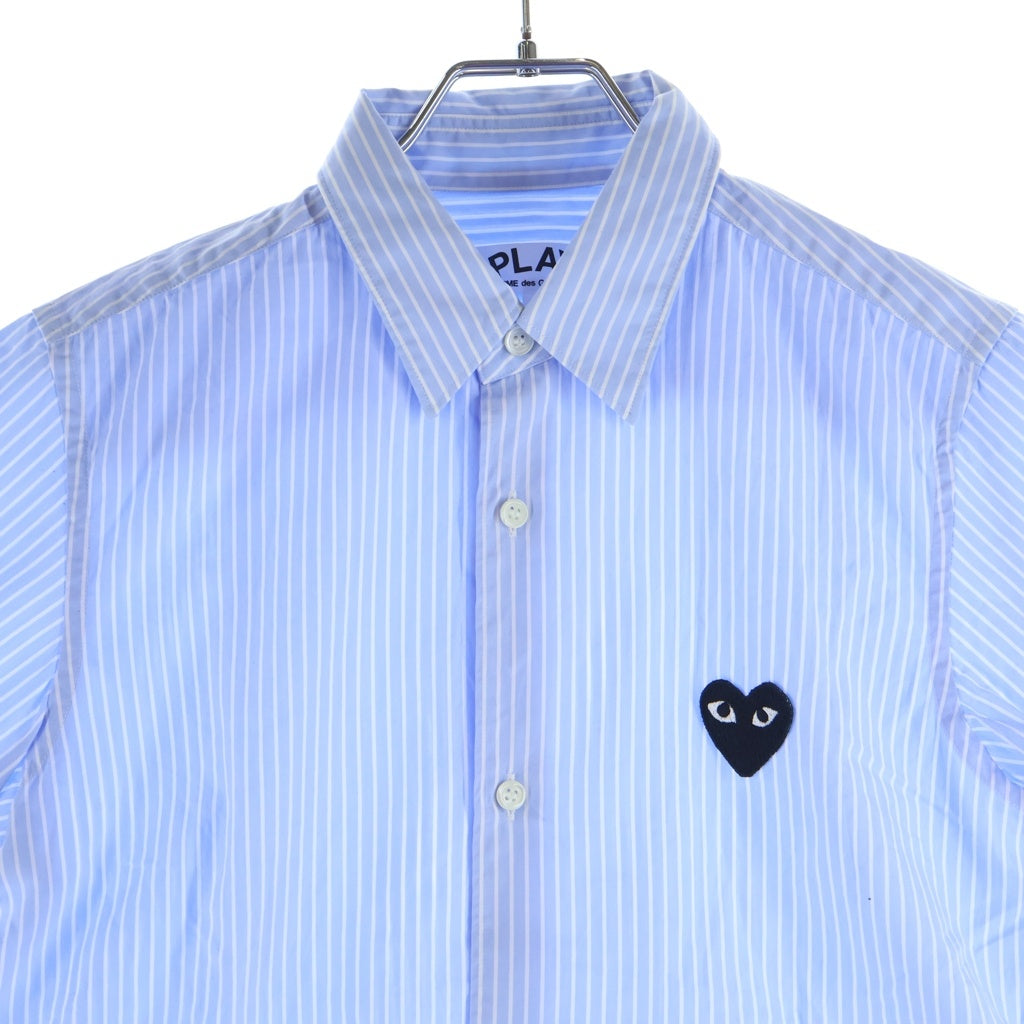 PLAY COMME des GARCONS(プレイコムデギャルソン) AD2019/12 ハートロゴ ストライプ 半袖シャツ レディース ブルー AZ-B021