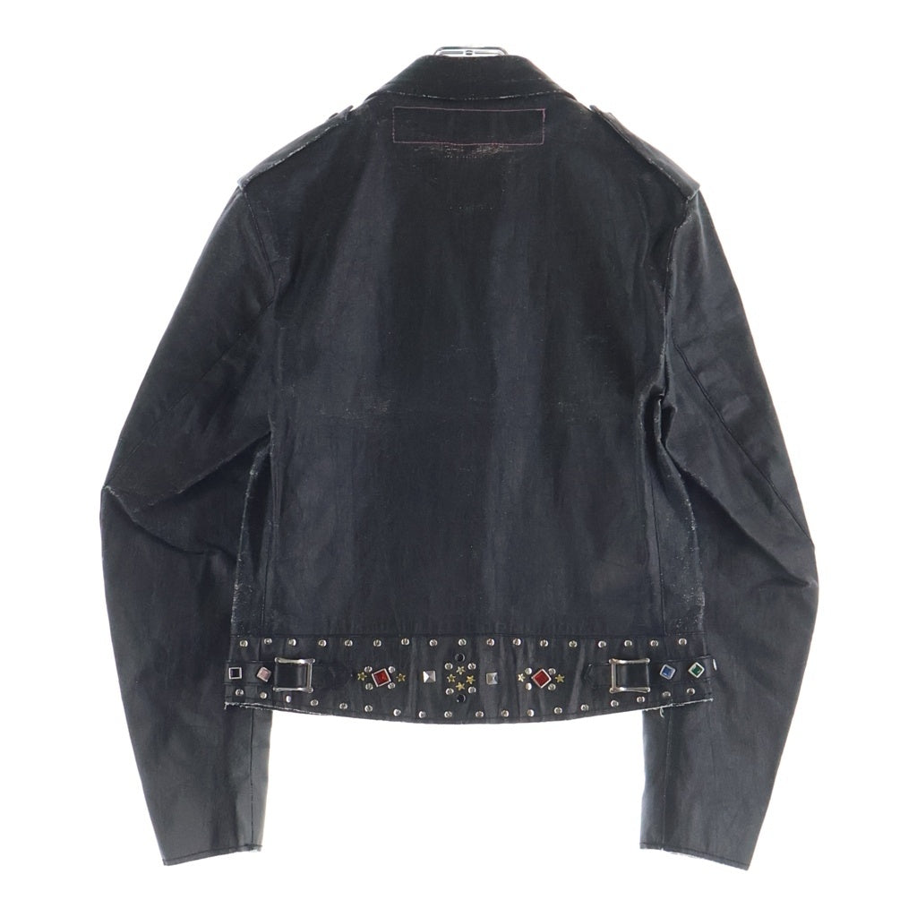 JUNYA WATANABE COMME des GARCONS(ジュンヤワタナベ コムデギャルソン) 02SS AD2002 ×Lewis Leathers シルバースタッズ ジュエリー装飾 スタッズシングルライダースジャケット ブラック