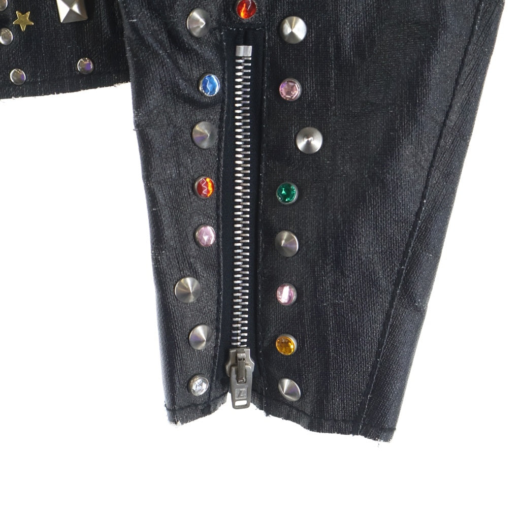 JUNYA WATANABE COMME des GARCONS(ジュンヤワタナベ コムデギャルソン) 02SS AD2002 ×Lewis Leathers シルバースタッズ ジュエリー装飾 スタッズシングルライダースジャケット ブラック