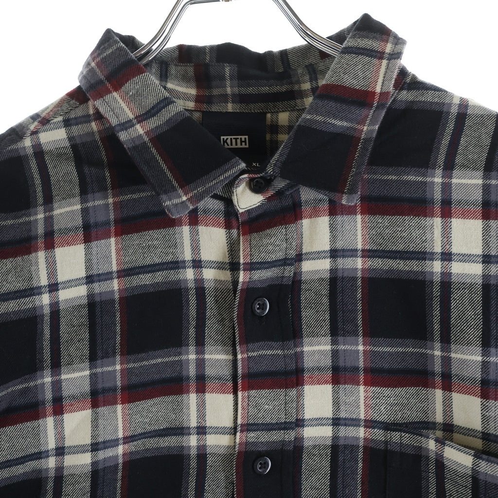 KITH(キス) LUDLOW BUTTON DOWN 胸ロゴ刺繍 チェック柄 長袖コットンネルシャツ グレー/ブラック KHM030222
