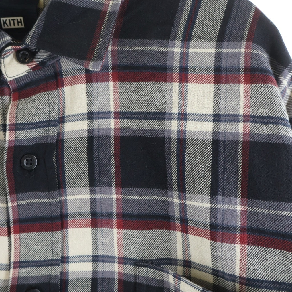 KITH(キス) LUDLOW BUTTON DOWN 胸ロゴ刺繍 チェック柄 長袖コットンネルシャツ グレー/ブラック KHM030222