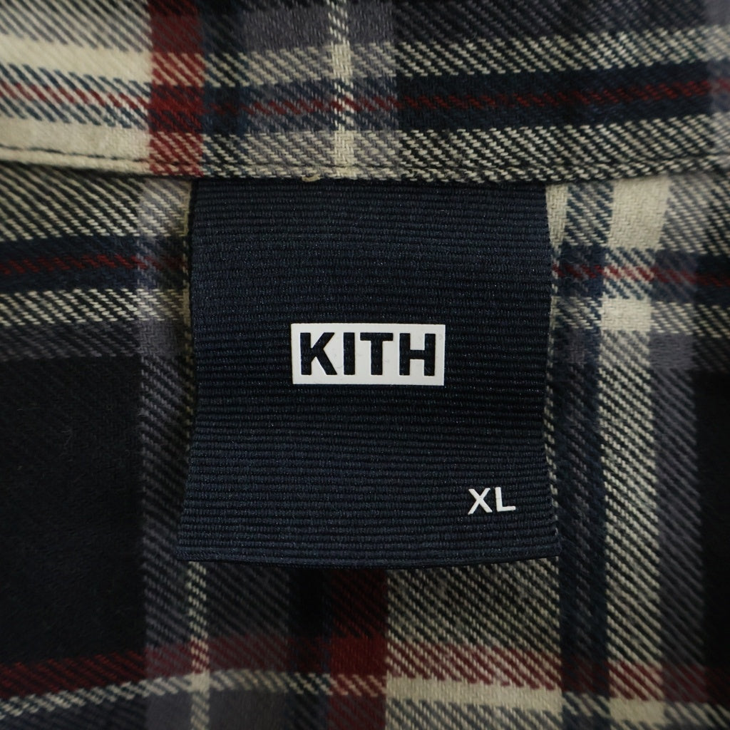 KITH(キス) LUDLOW BUTTON DOWN 胸ロゴ刺繍 チェック柄 長袖コットンネルシャツ グレー/ブラック KHM030222