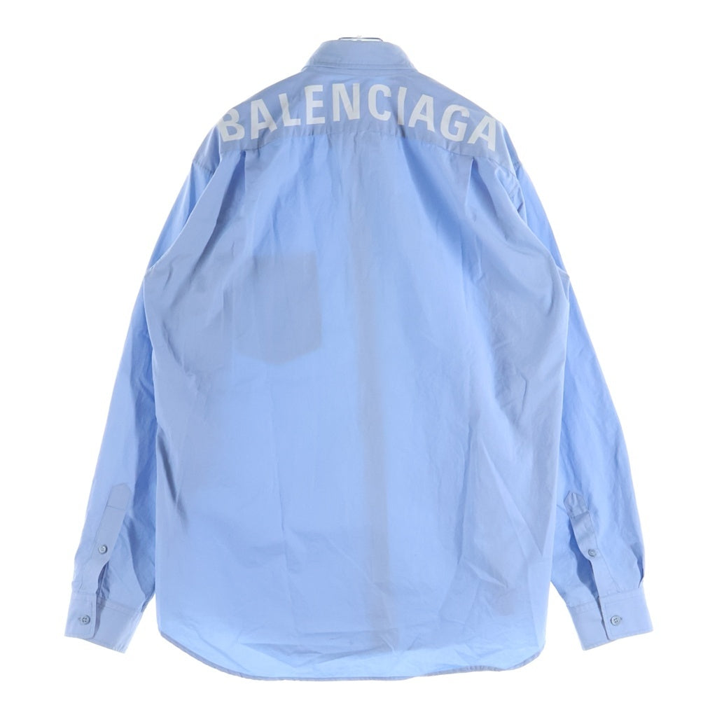 BALENCIAGA(バレンシアガ) 18AW バックロゴプリント ワンポケット ボタンダウン長袖シャツ ブルー 556878 TYB18