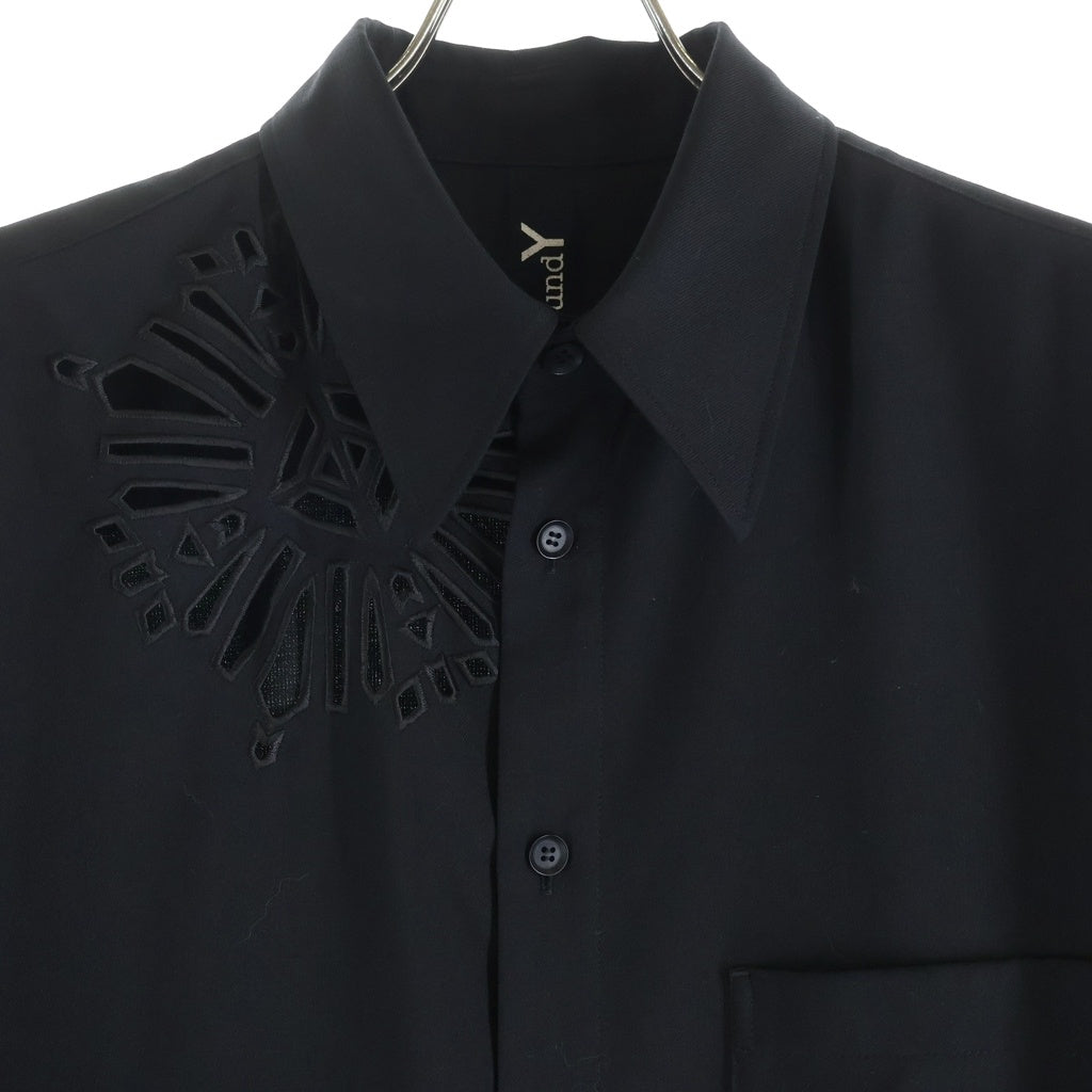 Ground Y(グラウンドワイ) 24SS WOOL POLYESTER GABARDINE LEFT FRONT DRAPED DRESS SHIRT ギャバジン レフトフロント ドレープドレス長袖シャツ レディース GS-D02-100 GS-D02-100