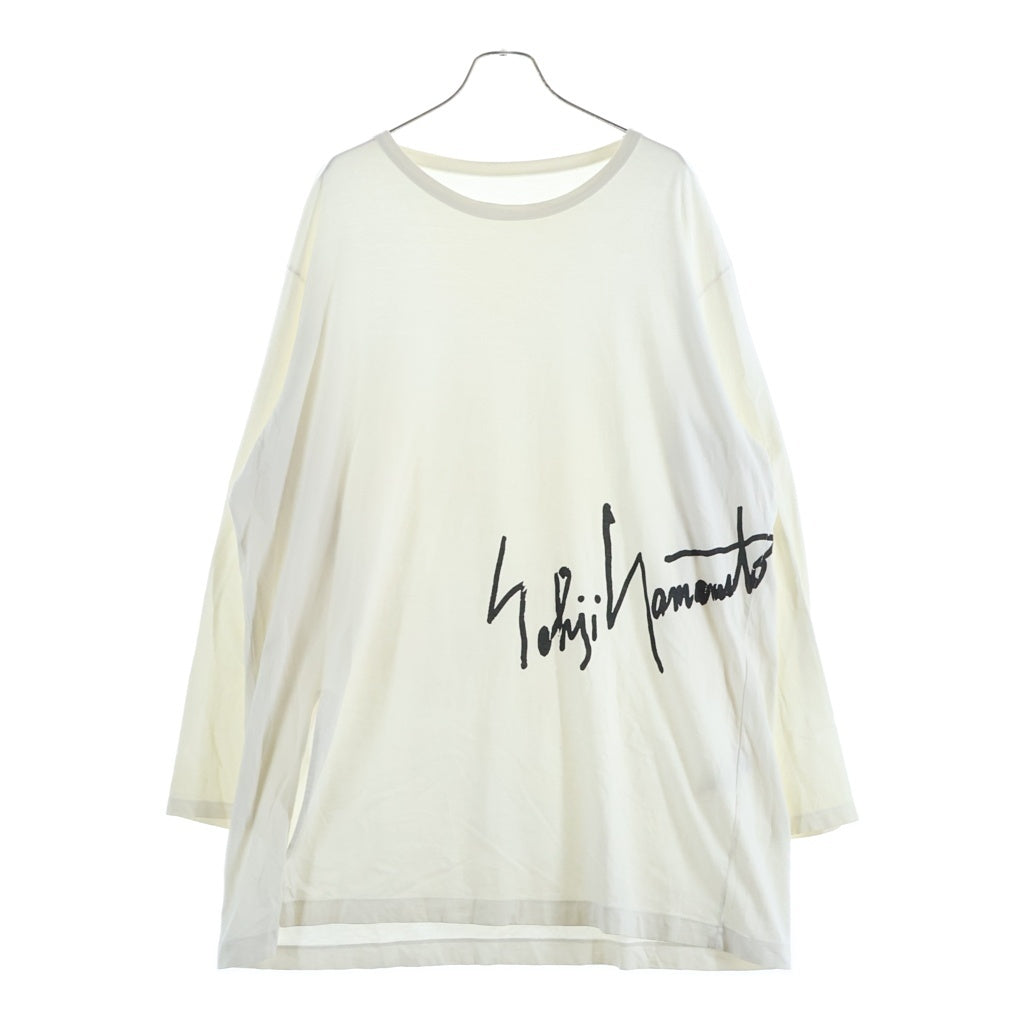 Ground Y(グラウンドワイ) 18AW ASYMMETRIC LINE CUTSEW アシンメトリカットソー ロゴプリント クルーネック長袖Tシャツ ホワイト GY-T24-040