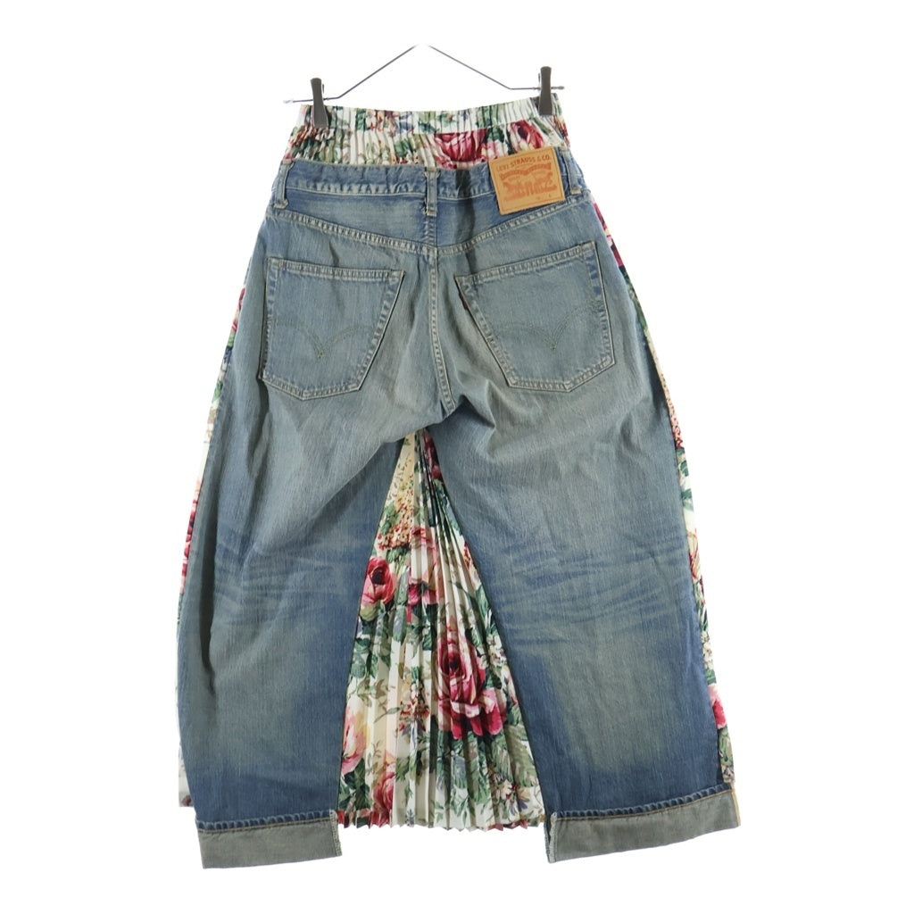 JUNYA WATANABE COMME des GARCONS(ジュンヤワタナベ コムデギャルソン) 24SS ×LEVI'S AD2024 リーバイス ドッキング 切替 プリーツ フラワープリント 花柄 デニムパンツ インディゴ ホワイト レディース JN-P110 JN-P110