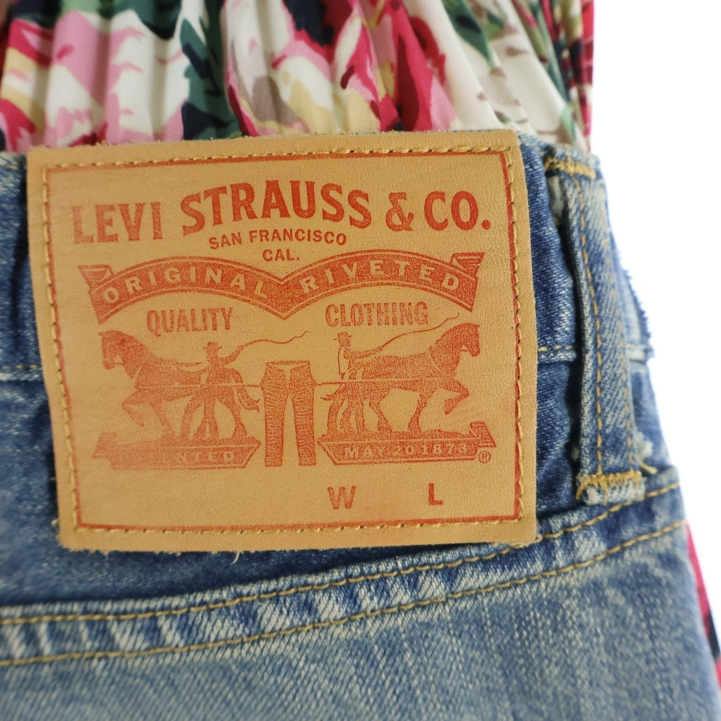 JUNYA WATANABE COMME des GARCONS(ジュンヤワタナベ コムデギャルソン) 24SS ×LEVI'S AD2024 リーバイス ドッキング 切替 プリーツ フラワープリント 花柄 デニムパンツ インディゴ ホワイト レディース JN-P110 JN-P110
