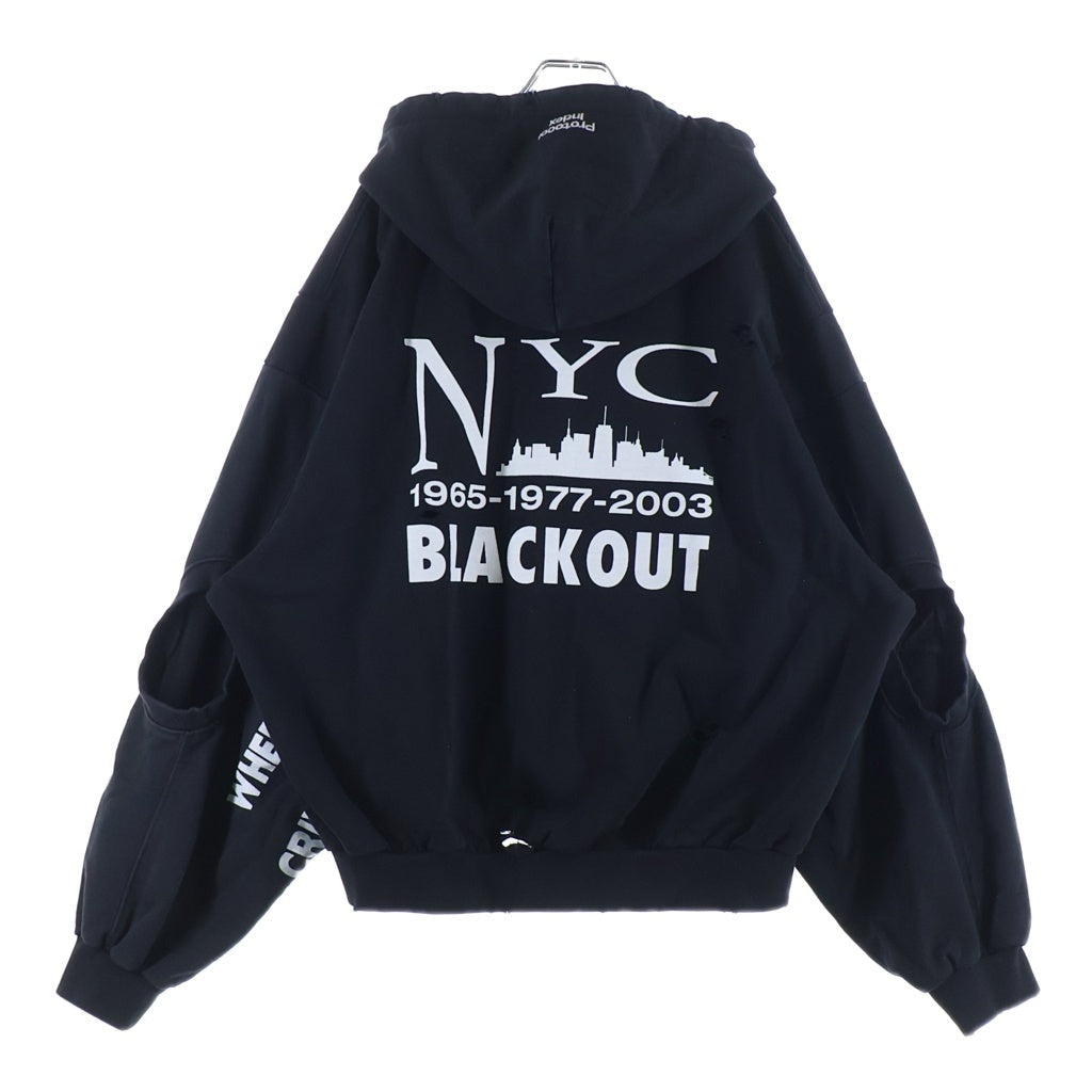 NO BRAND(ノーブランド) Protocol Index(プロトコル インデックス) 26SS RECONSTRUCTED SWEATSHIRTS ZIP HOODIE 再構築 ドッキング ダメージ加工 両面プリント