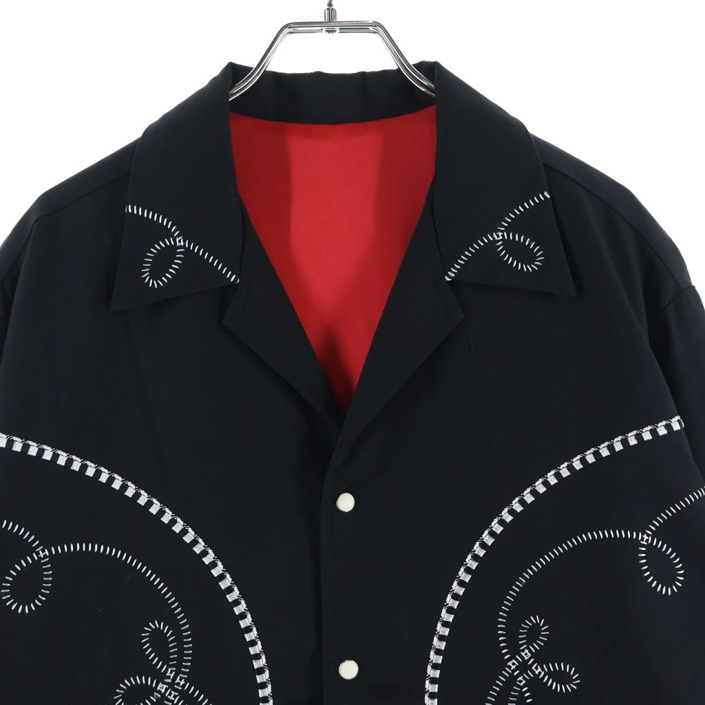 THREE FACE(スリー フェイス) JOHNNY K WESTERN JACKET ウエスタンジャケット コットン フラワーエンブロイダリー オープンカラーシャツ ブラック