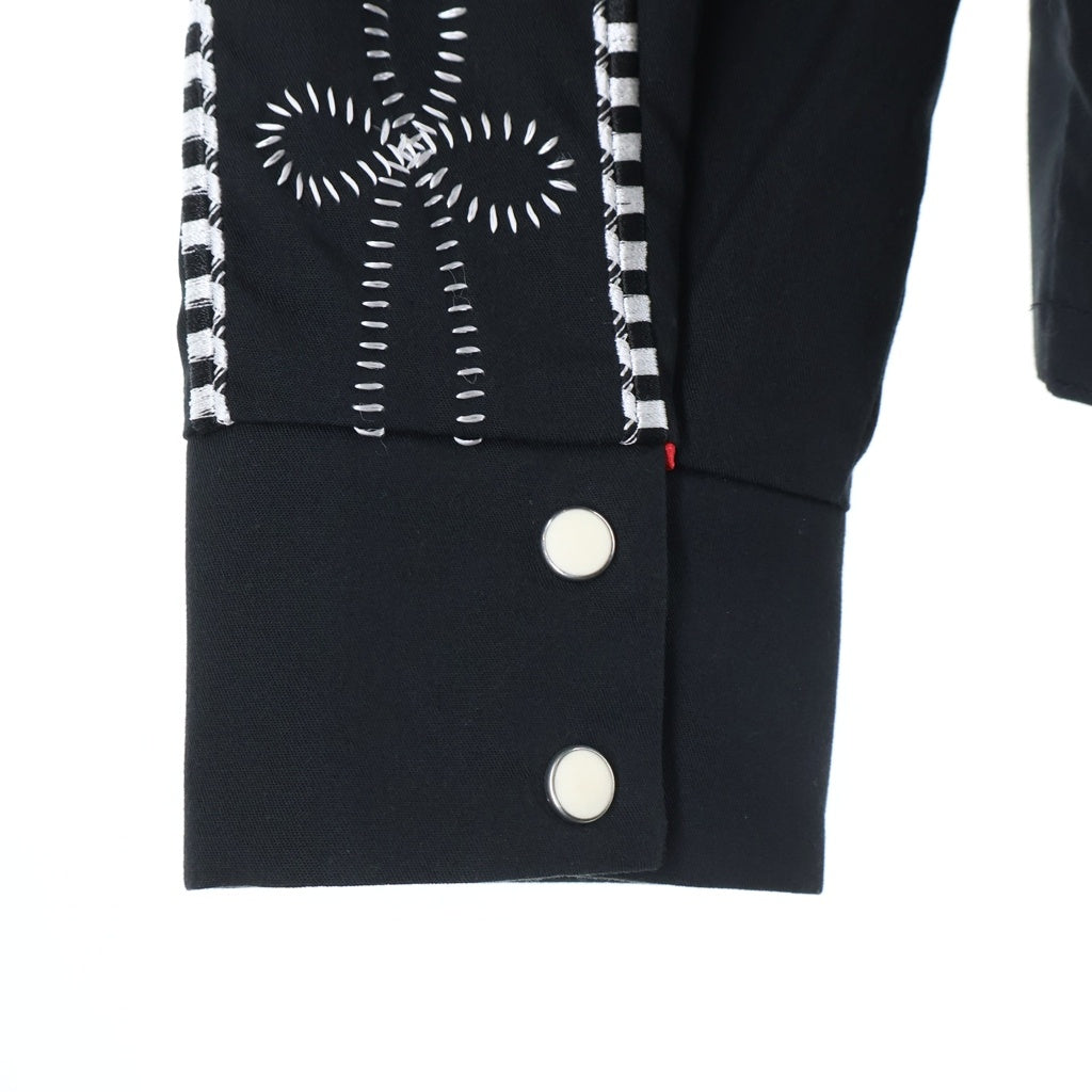 THREE FACE(スリー フェイス) JOHNNY K WESTERN JACKET ウエスタンジャケット コットン フラワーエンブロイダリー オープンカラーシャツ ブラック