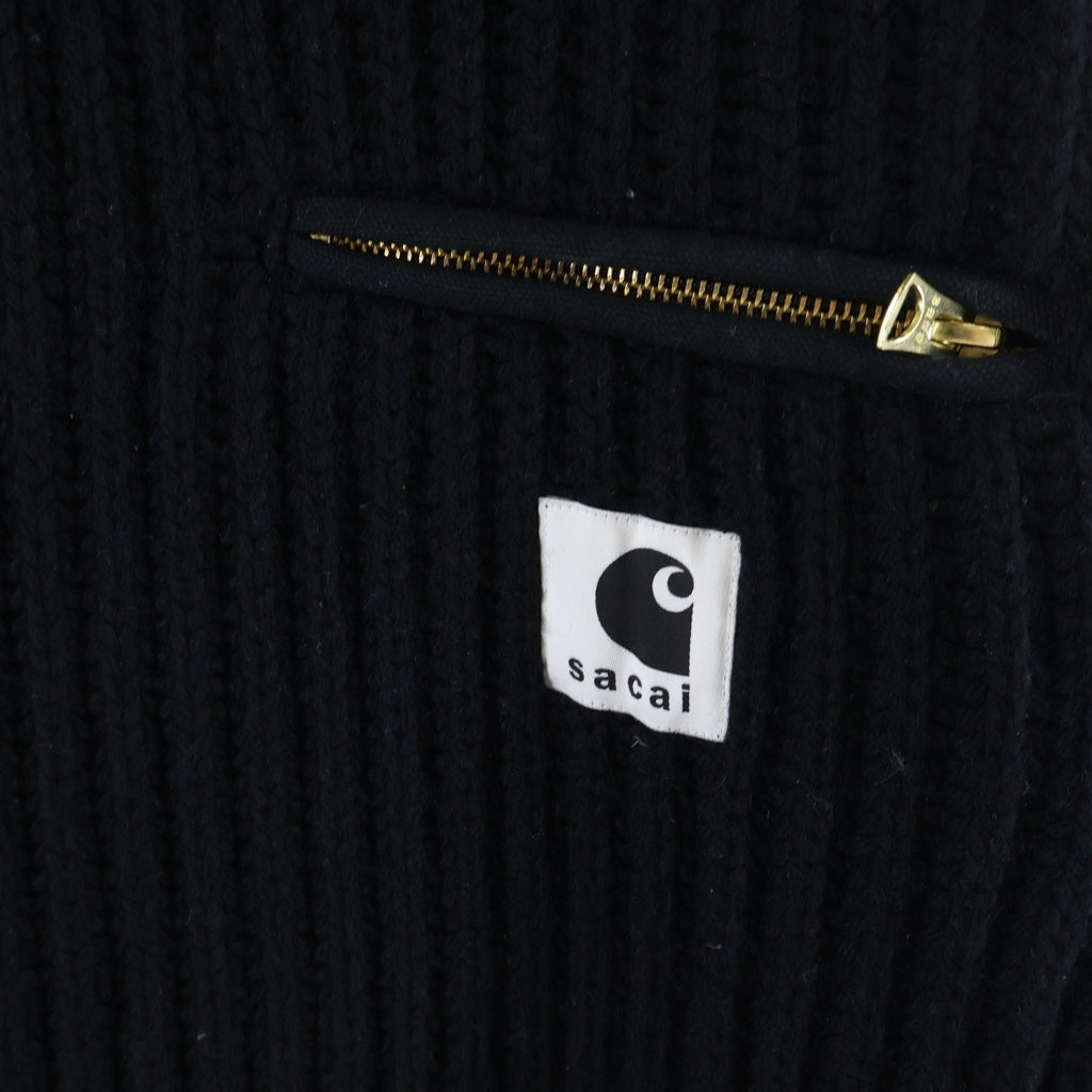 Sacai(サカイ) 23AW ×Carhartt WIP Knit Pullover Detroit カーハート デトロイト プルオーバーニット セーター ブラック 23-03112M