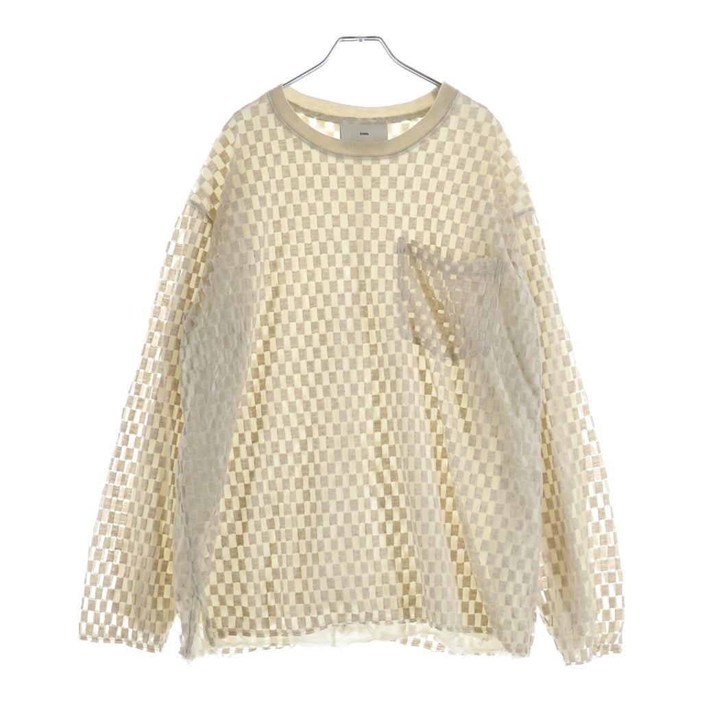 Song for the Mute(ソングフォーザミュート) 17SS シアー チェッカー ジャガード クルーネック長袖Tシャツ ロングスリーブカットソー アイボリー 23-14-0424-042