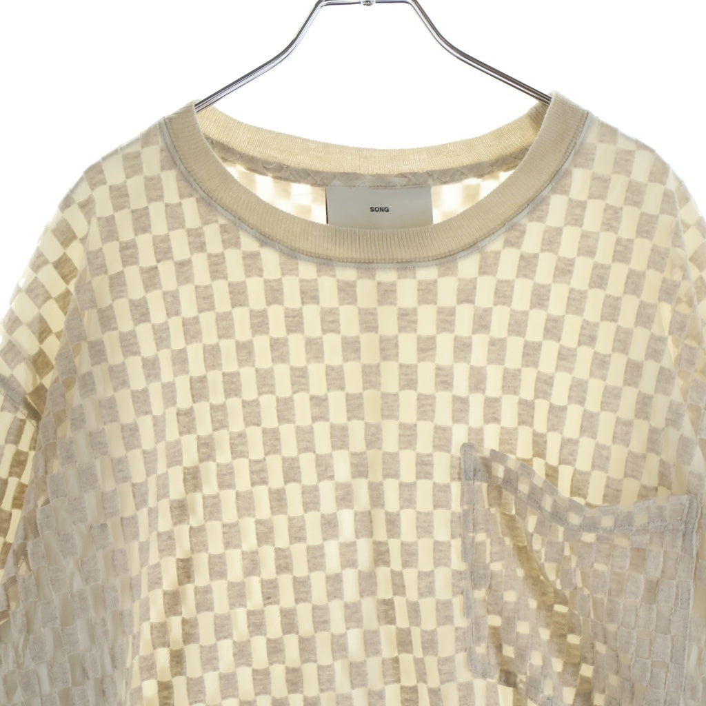 Song for the Mute(ソングフォーザミュート) 17SS シアー チェッカー ジャガード クルーネック長袖Tシャツ ロングスリーブカットソー アイボリー 23-14-0424-042