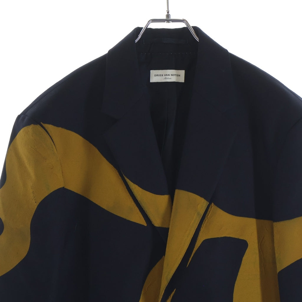 DRIES VAN NOTEN(ドリスヴァンノッテン) 23AW BILLY SC 7209 M.W.JAKET ウール ペイント加工 テーラードジャケット ネイビー/イエロー 020418-7209-509