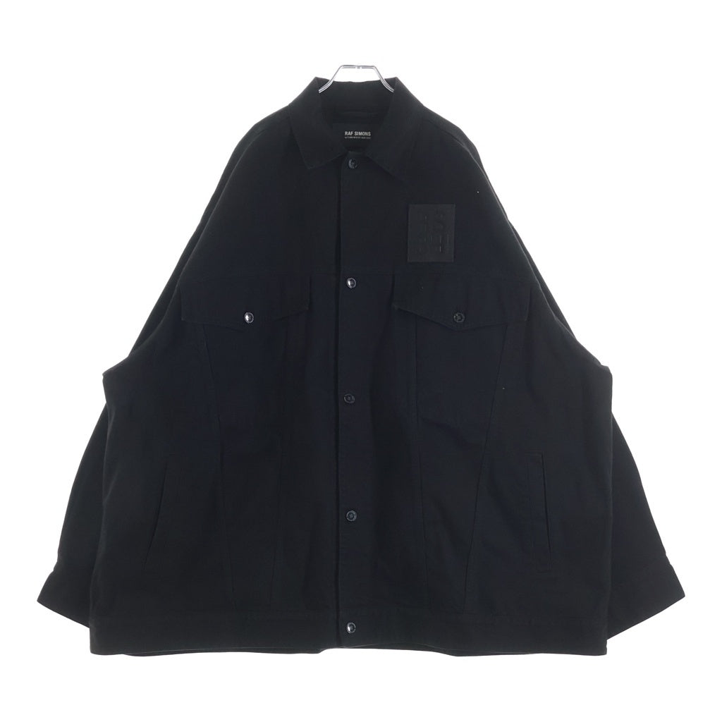 RAF SIMONS(ラフシモンズ) 22AW DENIM JACKET WITH LEATHER PATCH レザーパッチ バックグラフィックプリント デニムジャケット ブラック 222-723