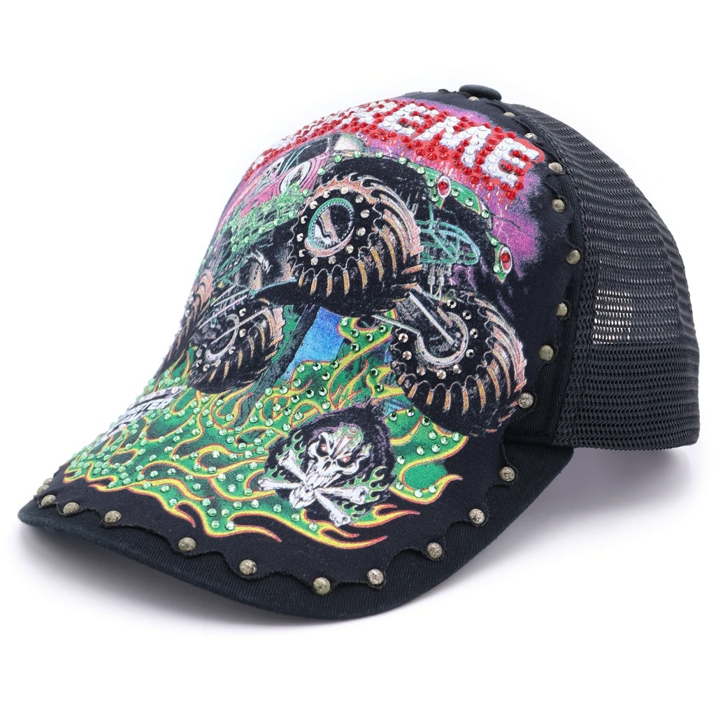 SUPREME(シュプリーム) 26SS ×Grave Digger Mesh Back 5-Panel グレイブディガー ラインストーン スタッズ装飾 5パネル メッシュキャップ 帽子 ブラック