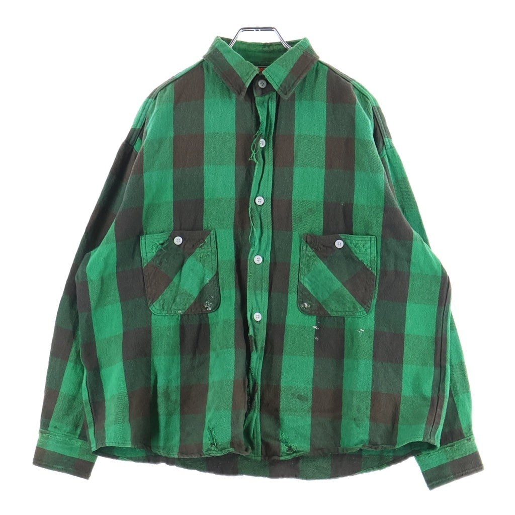 SAINT MICHAEL(セントマイケル) 25SS FLANNEL CHECK SHIRT ヴィンテージ加工 チェック柄 長袖フランネルシャツ グリーン SM-HR8-0000-041 SM-HR-3-0000-041