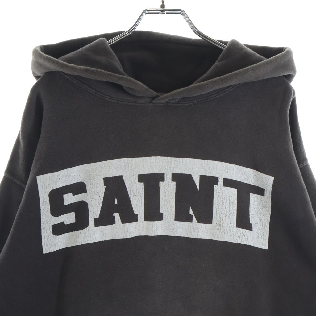 SAINT MICHAEL(セントマイケル) 21AW HOODIE SPINNER ヴィンテージ加工 フロントロゴ 両面プリント プルオーバースウェットパーカー フーディー グレー SM-A21-0000-036