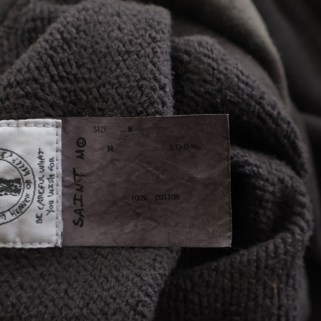 SAINT MICHAEL(セントマイケル) 21AW HOODIE SPINNER ヴィンテージ加工 フロントロゴ 両面プリント プルオーバースウェットパーカー フーディー グレー SM-A21-0000-036